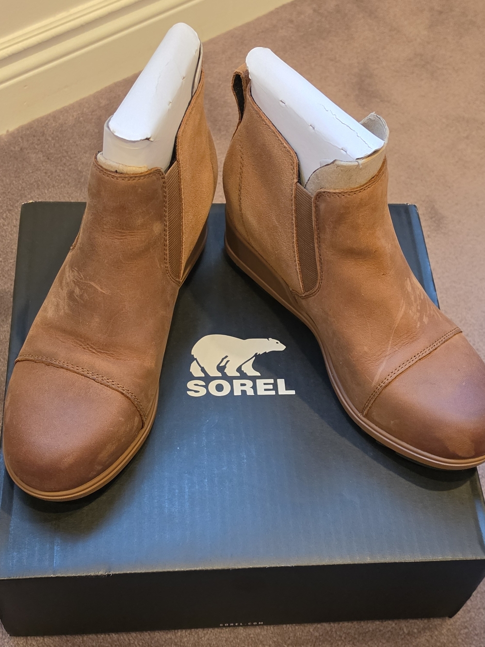 Sorel Cognac Leather Chelsea Wedge Ankle Boots